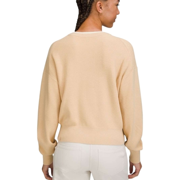 Lululemon Waist Length Crewneck Sweater Chunky Women's 4 Prosecco Lemon Cotton - Picture 14 of 14